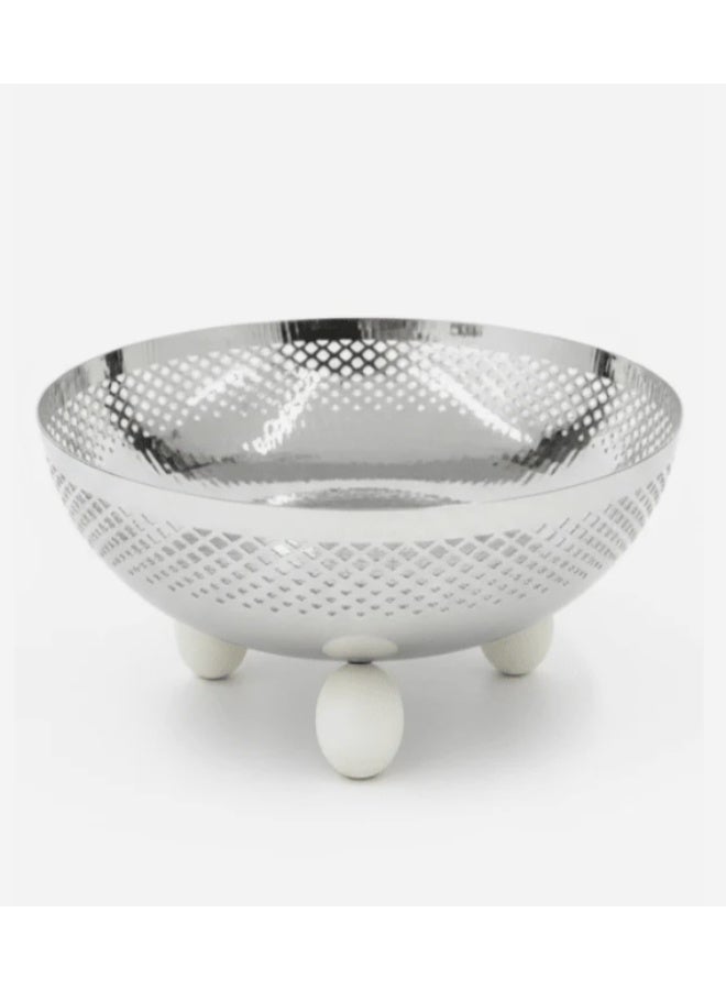 أي كي دي سي وعاء معدني للفواكه والحلويات من AKDC - كبير الحجم، مطلي باللون الفضي، مثالي للفواكه والوجبات الخفيفة والديكور، 30 × 9 سم - Image 1